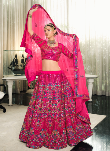 Sequence Embroidered Work Deep Pink Silk Lehenga Choli